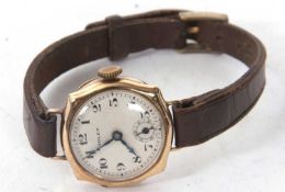 9ct gold ladies Rolex wristwatch, stamped .375 on the inside of the case back, it has a manually