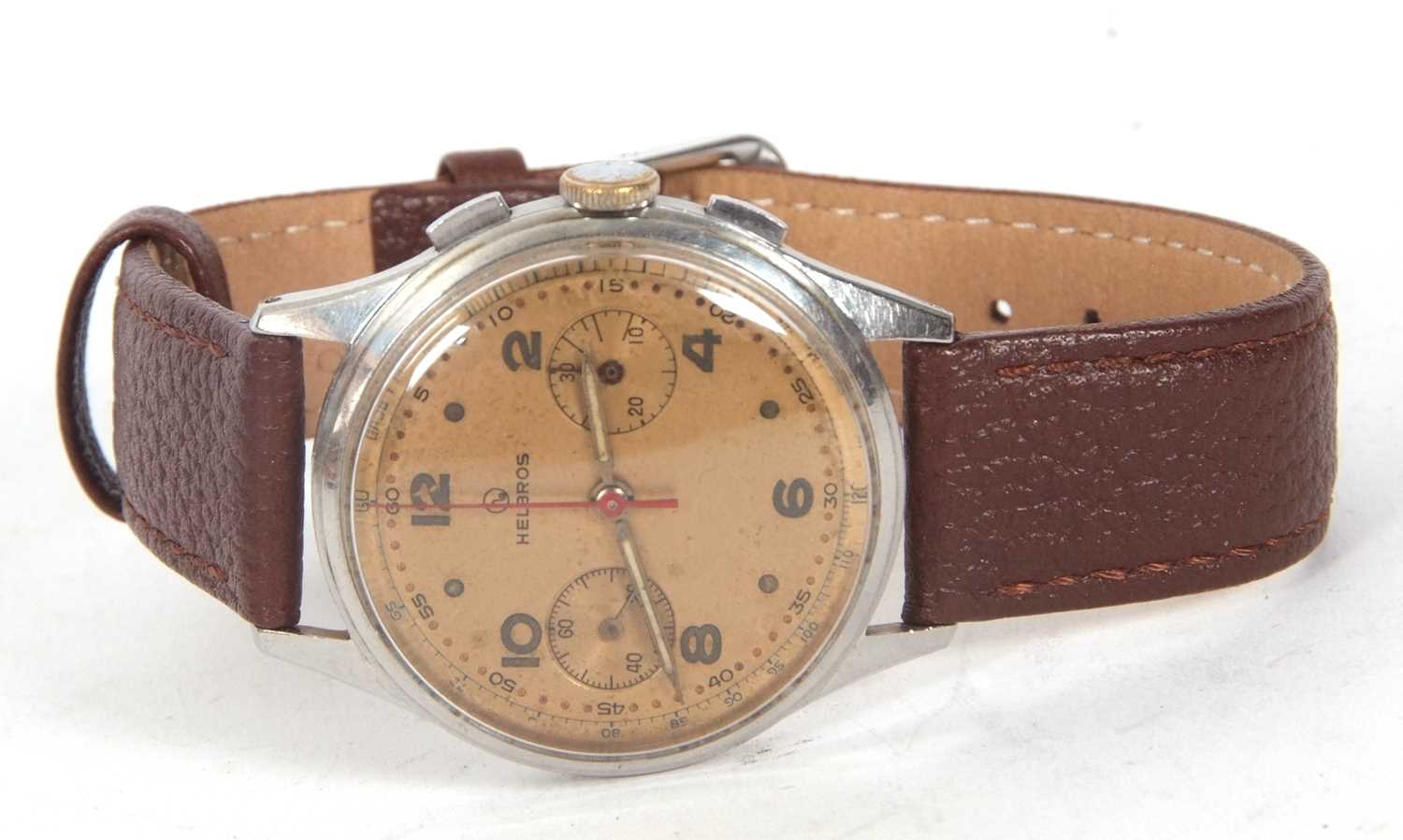 Helbros Chronograph wristwatch, the watch has a manually crown wound movement and a stainless - Image 2 of 4