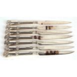 Seven George IV silver bladed knives, London 1822, makers mark for Richard Poulton, handles