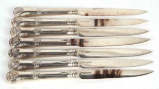 Seven George IV silver bladed knives, London 1822, makers mark for Richard Poulton, handles