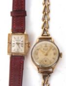 Two ladies wristwatches, one a 9ct gold Favre-Leuba Geneve, manually crown wound, stamped 375 on the
