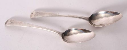 A pair of George III serving spoons, engraved with initials, hallmarked London 1810 for William Eley