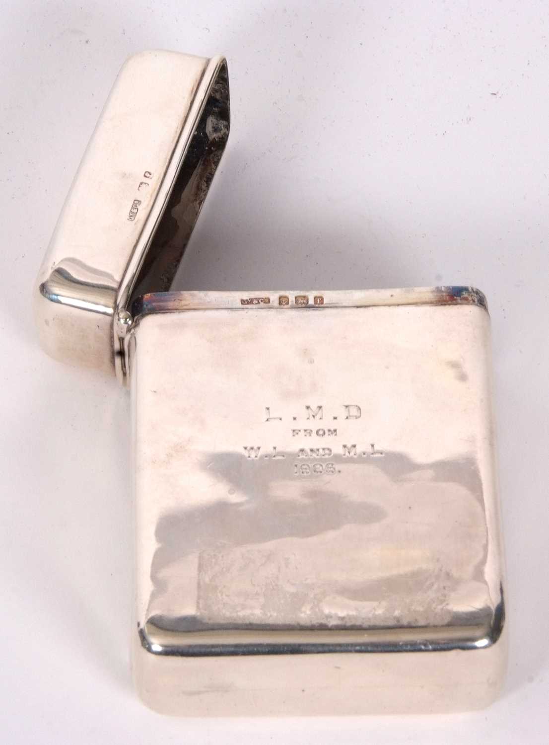 An Edwardian silver cigar case of plain polished rectangular form, hinged lid with personalised - Image 5 of 7
