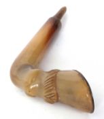 An antique carved horn, horse hoof walking stick handle, 12cm long