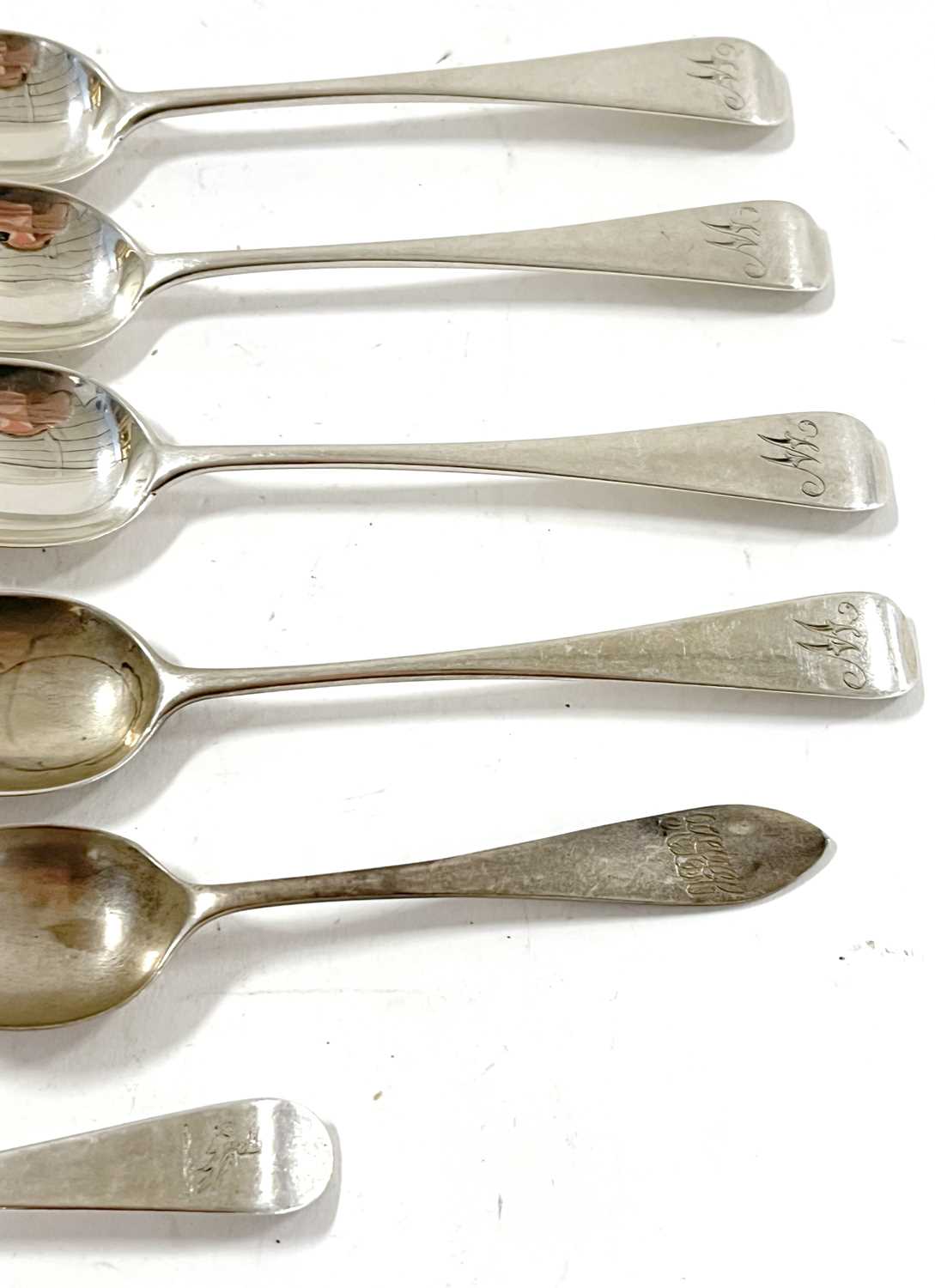 Five Victorian Old English pattern teaspoons, initialled London 1890, Charles Boyton, five - Image 4 of 8