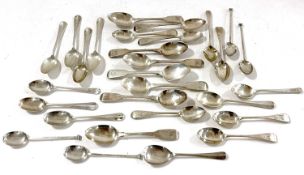 Group of twenty nine silver teaspoons, fiddle pattern, Old English and Hanovarian rat tail