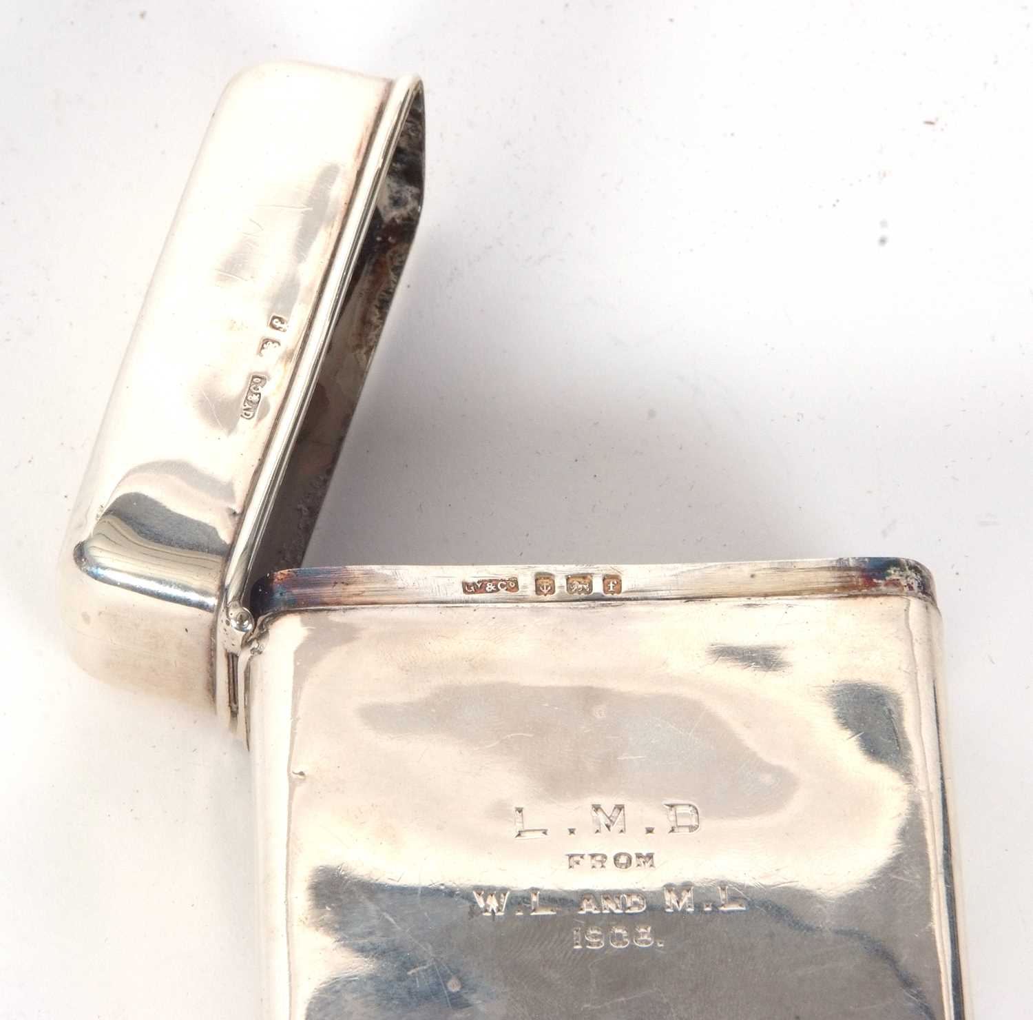 An Edwardian silver cigar case of plain polished rectangular form, hinged lid with personalised - Image 6 of 7