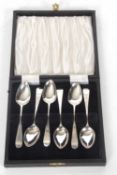 Set of six cased George III Old English teaspoons engraved with initials, hallmarked for London