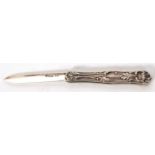 A George VI silver bladed folding fruit knife with elaborately embossed case, hallmarked Sheffield