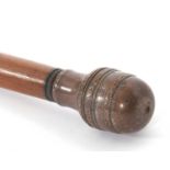 A vintage cut down stick with bamboo shaft with screw off acorn shaped top, revealing a screw lidded