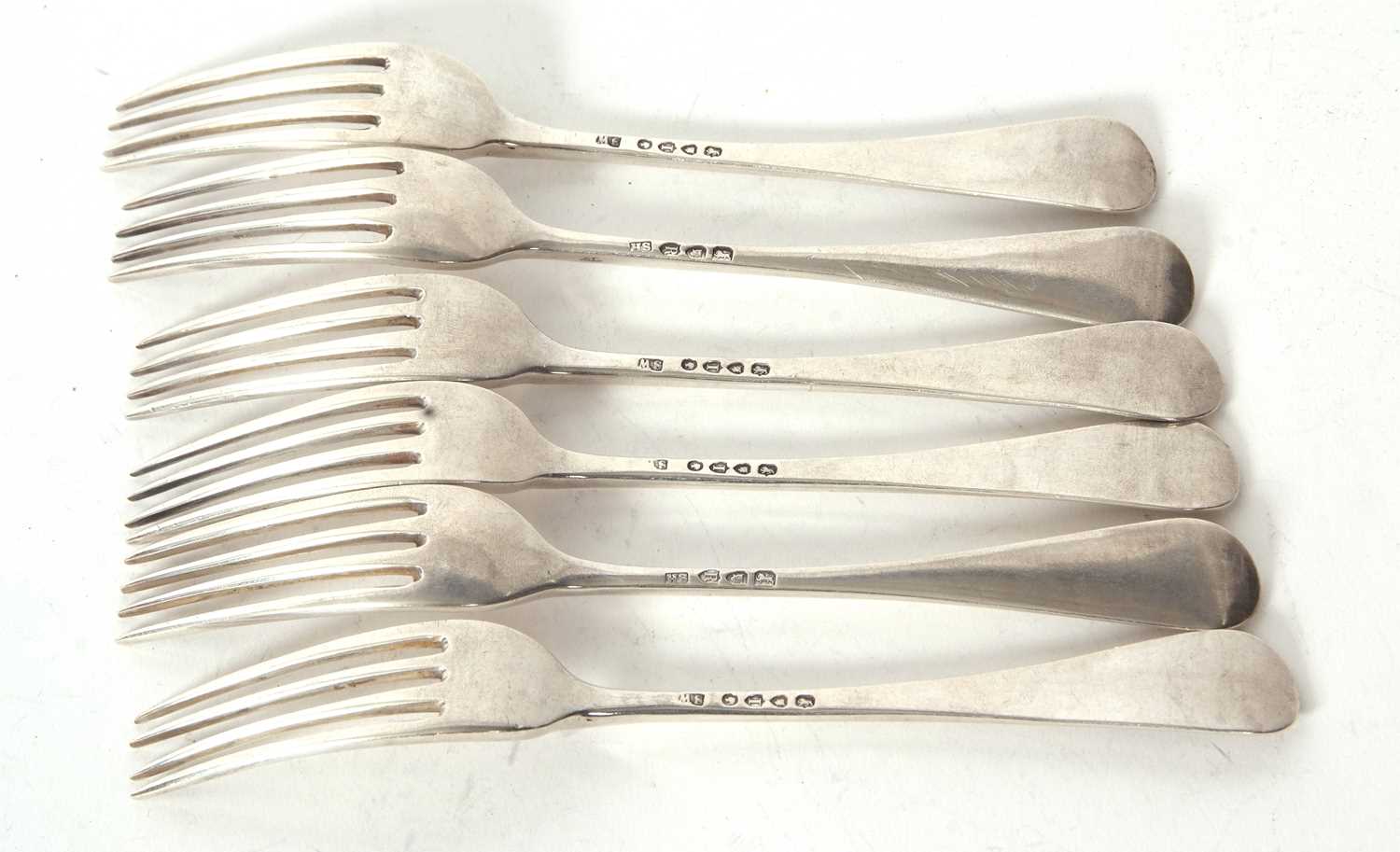 A group of six silver Victorian dessert spoons, four for London 1884 and two for London 1892, g/w - Image 2 of 3