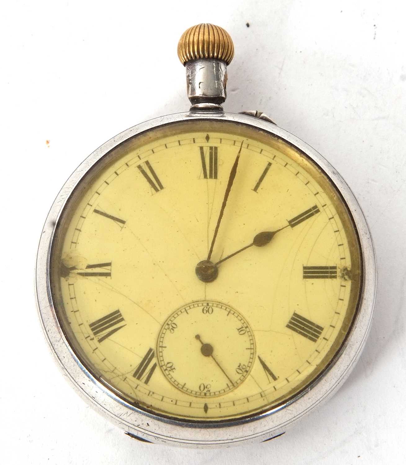 Silver open face pocket watch which is hallmarked on the inside of the case back for Chester, it has