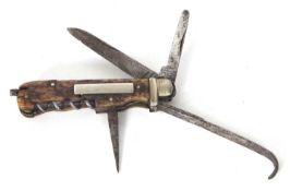 A Lewis Barnascone of Sheffield vintage folding combination horseman/equestrian knife with stag