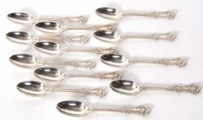 Twelve Victorian Queens pattern tablespoons, London 1890, makers mark for John Aldwinckle & Thomas