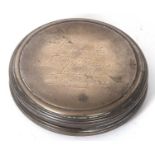 An early 19th Century round box/paper weight, the pull off lid engraved "Cast from a part of the