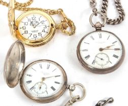 A mixed lot of three pocket watches, two of which are hallmarked inside the case back for silver and