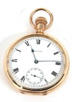 A Waltham gold plated open faced pocket watch, the watch has a manually crown wound movement,