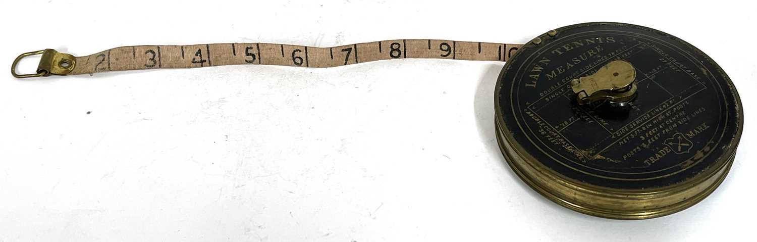 A rare early vintage lawn tennis measure in original case with Jappened court dimensions, printed - Image 4 of 10