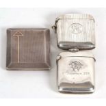 Mixed Lot: An Art Deco silver card cased, engine turned back and front around a polished arrow