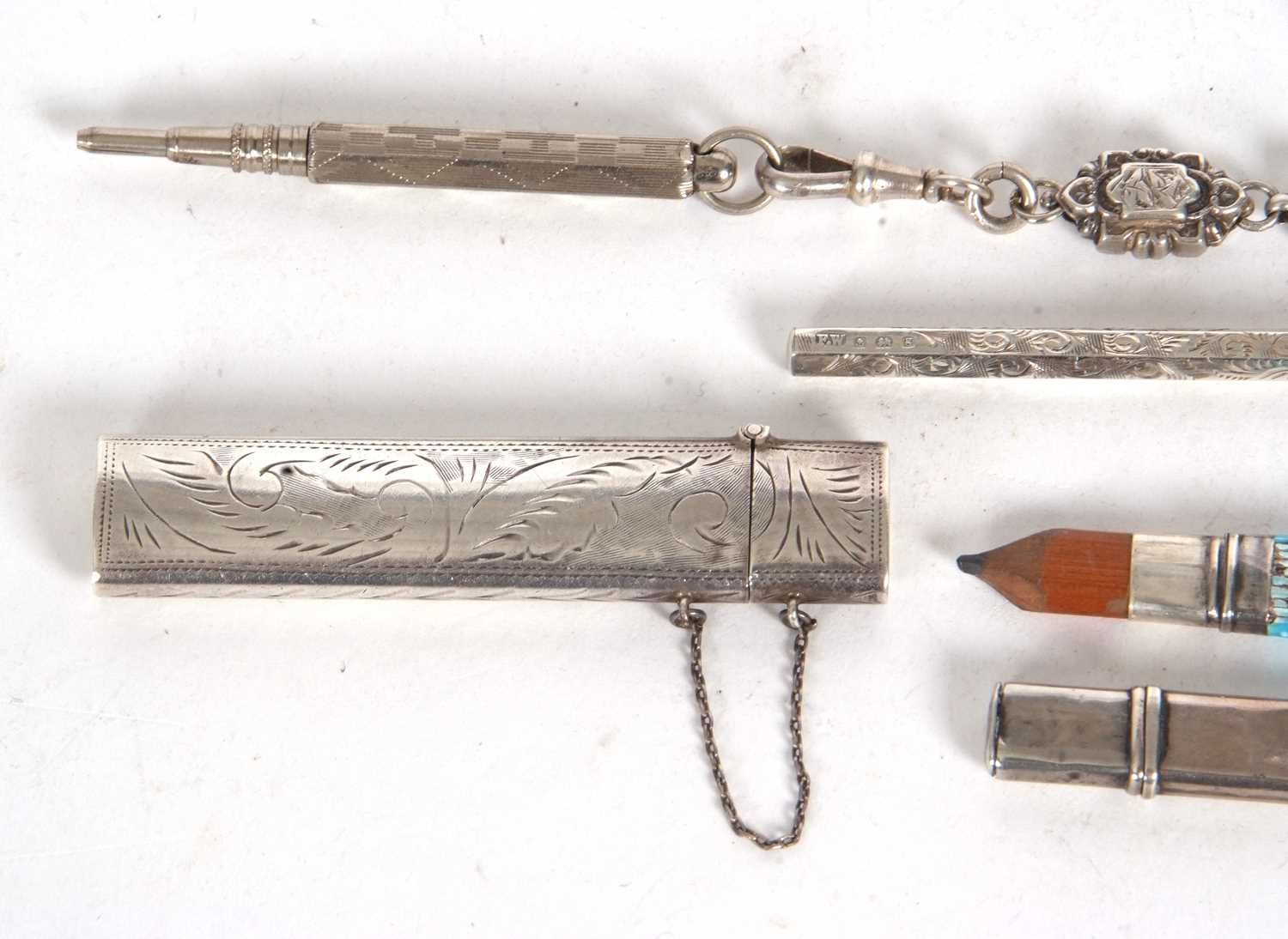 Mixed Lot: An enamel cased pencil holder marked sterling (enamel losses), a 925 marked pencil - Image 5 of 6