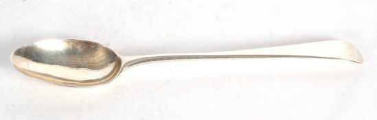 A George III silver basting spoon, hallmarked London 1785, makers marks rubbed, 26.5cm long, 120gms