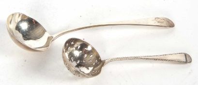 George III silver sauce ladle having a round shaped bowl and engraved with initials, London 1799,