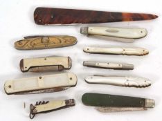 Mixed Lot: Four mother of pearl handled fruit knives with steel blades together with six various