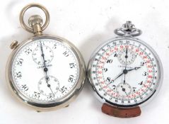 Two Leondas stop watches, both are crown wound and feature white dials