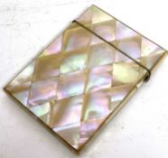 An antique mother of pearl flip top card case, 10 x 7.5cm