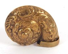 An antique brass Nautilus shell snuff box, hinged, 4 x 3.5cm