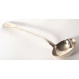 A George IV silver fiddle pattern soup ladle, engraved and initialled, hallmarked London 1825,