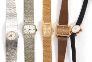 Mixed Lot: Watches to include a 9ct gold cased lady's wristwatch, other makers in the lot include