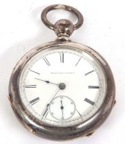 A white metal Elgin pocket watch stamped on the inside of the case back "Coin Silver", it has a