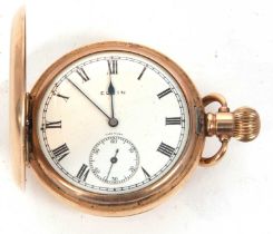 A rolled gold Elgin Hunter pocket watch, the watch has a manually crown wound movement with white