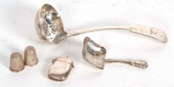 Mixed Lot: A Victorian fiddle pattern sifting spoon having pierced oval shape bowl, the handle