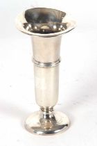 A George V silver vase of plain trumpet form with presentation engraving, hallmarked for