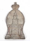 19th Century Royal Exchange lead insurance fire mark, oval shaped with a crown above raised