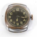 A military style Trench wristwatch, the watch has a crown wound movement with black dial and