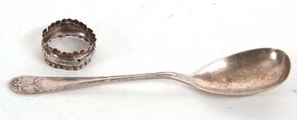 Mixed Lot: George V silver serving spoon, Sheffield 1913, Hamilton & Co, 22cm long together with a