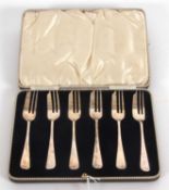 A cased set of six silver pastry forks, Sheffield 1962/3, makers mark for Cooper Bros & Sons Ltd,