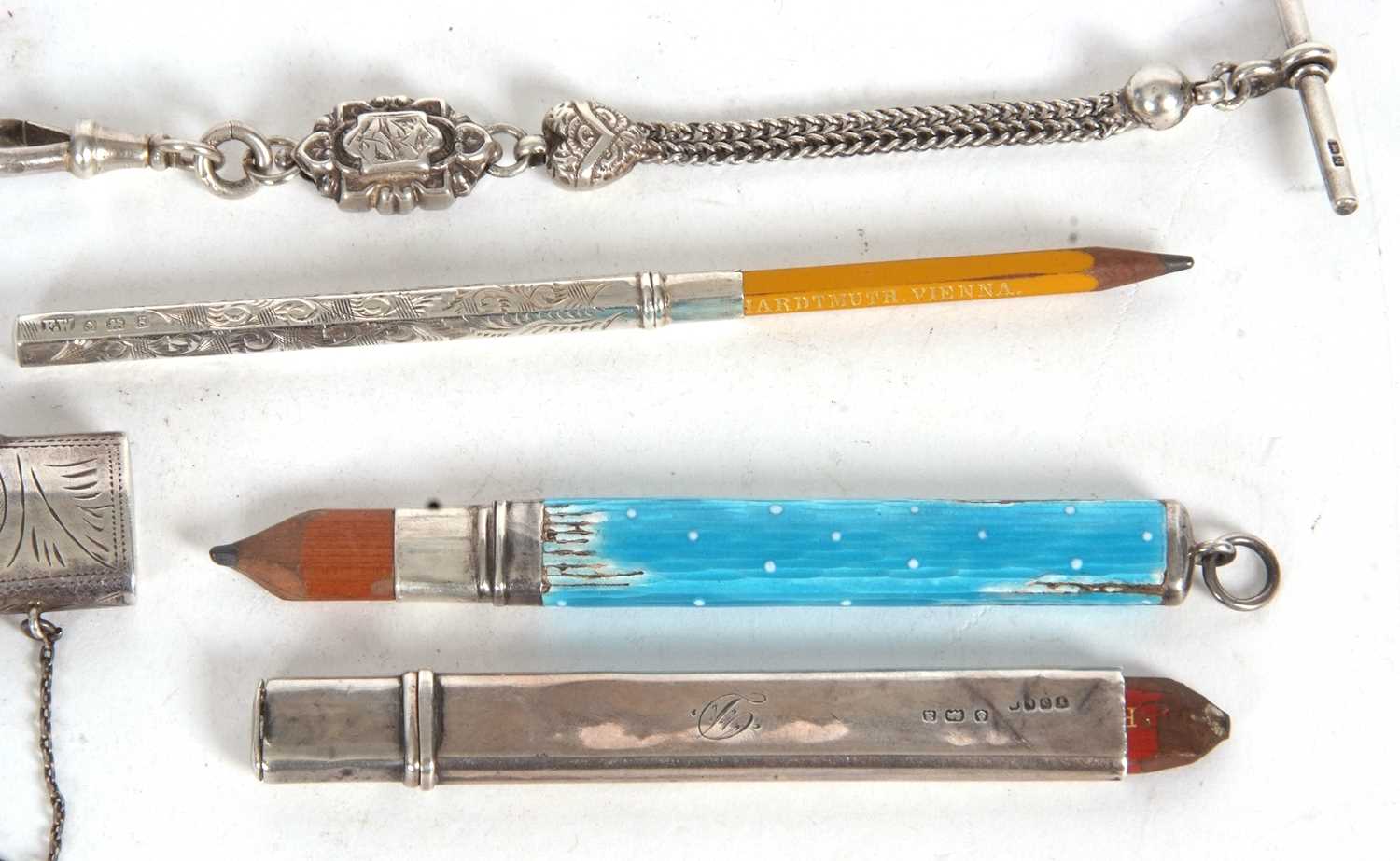 Mixed Lot: An enamel cased pencil holder marked sterling (enamel losses), a 925 marked pencil - Image 4 of 6