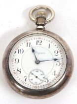 An open face white metal Elgin pocket watch, stamped inside the case back Sterling 925 Fine,