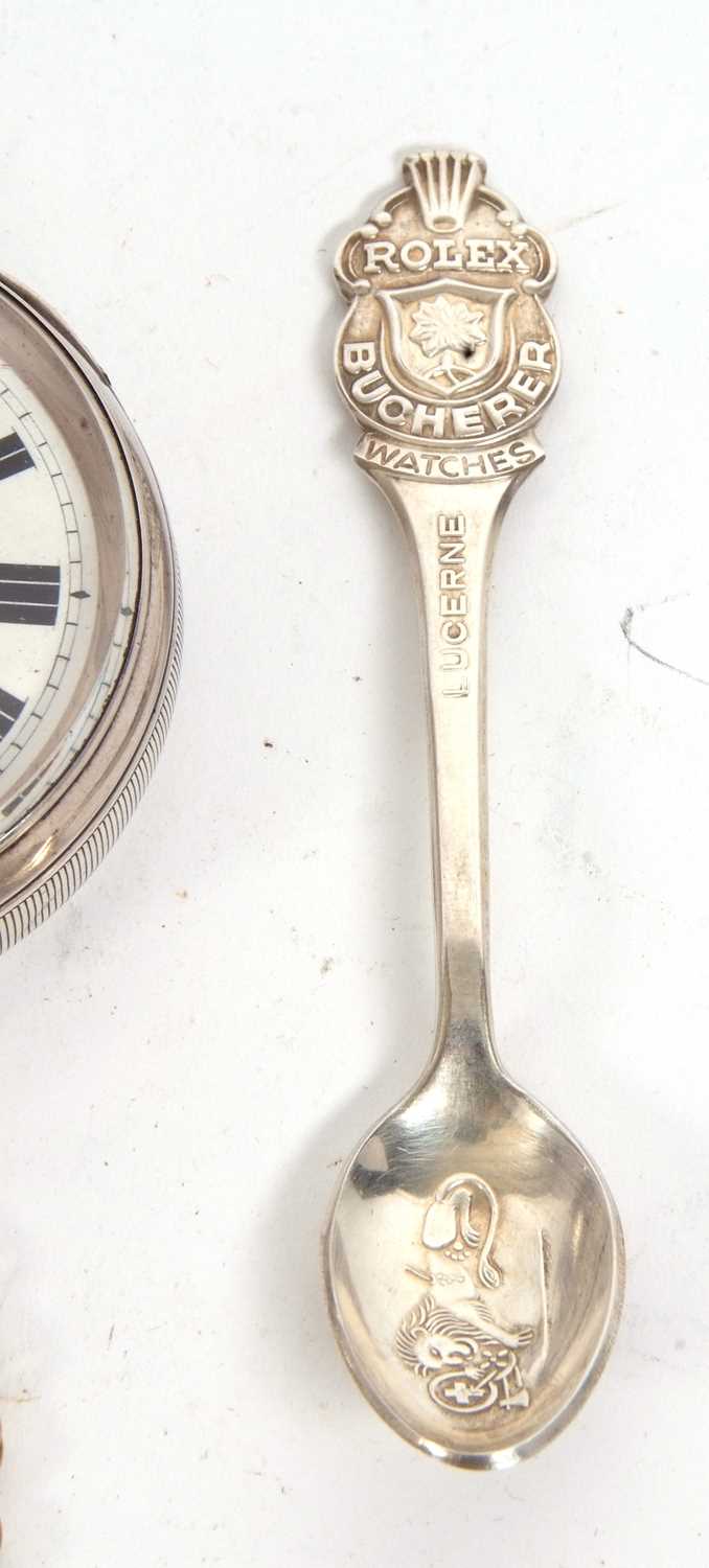 Mixed Lot: Two silver pocket watches, both of which are hallmarked, a Bouchere Rolex spoon and - Image 4 of 4