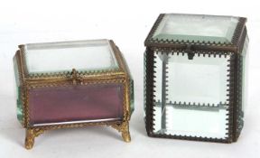 Two 19th Century French gilt brass and cut glass souvenir/jewellery caskets