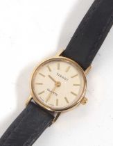 A 9ct gold cased Tissot lady's wristwatch, stamped 375 on the inside of the case back, it has a
