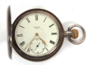 A white metal Elgin Hunter pocket watch, the watch is stamped inside the case back 925, it has a