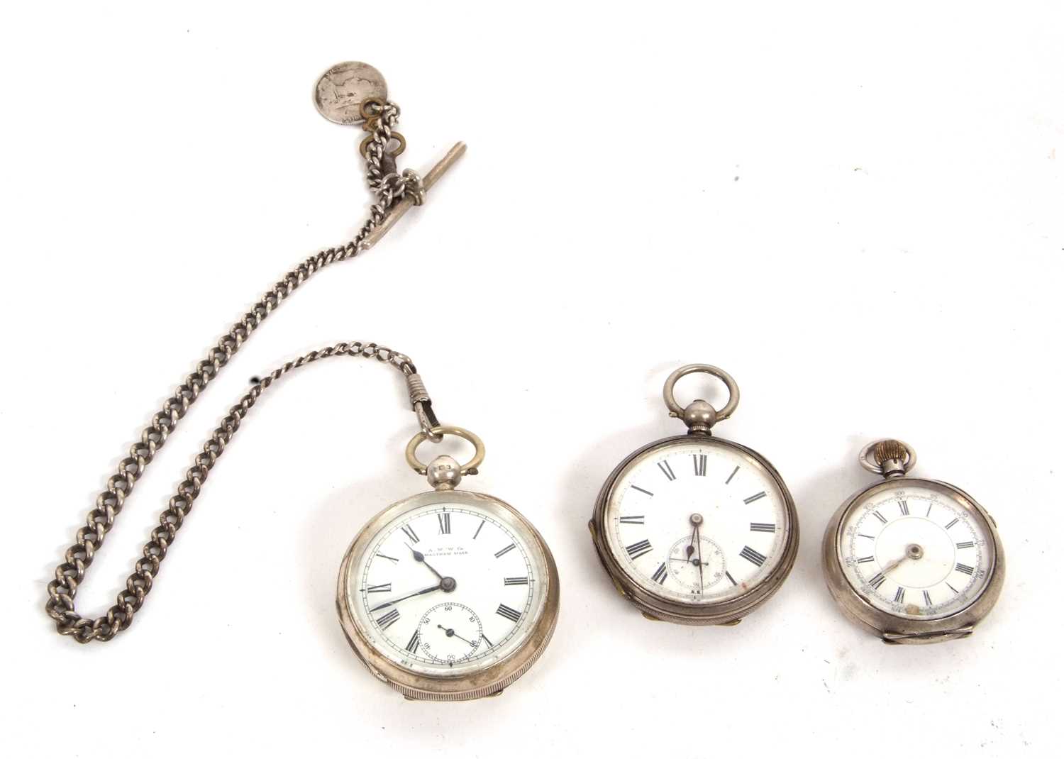 Three silver open face pocket watches, each with enamel dials (all a/f) - Image 2 of 2