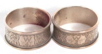 Pair of Victorian silver serviette rings foliate engraved, hallmarked Birmingham 1896, makers mark