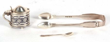 Mixed Lot: William IV silver sugar tongs, London 1932, William Thoubals, a late Victorian pierced