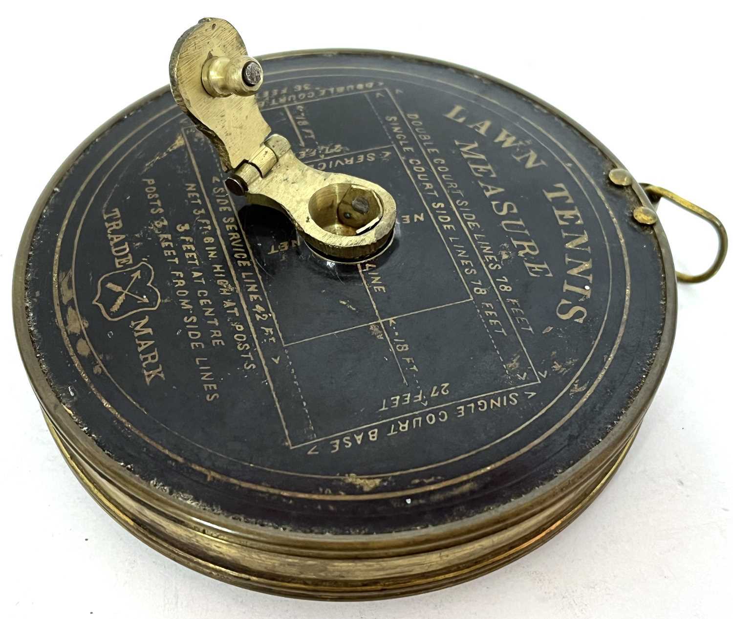A rare early vintage lawn tennis measure in original case with Jappened court dimensions, printed - Image 3 of 10